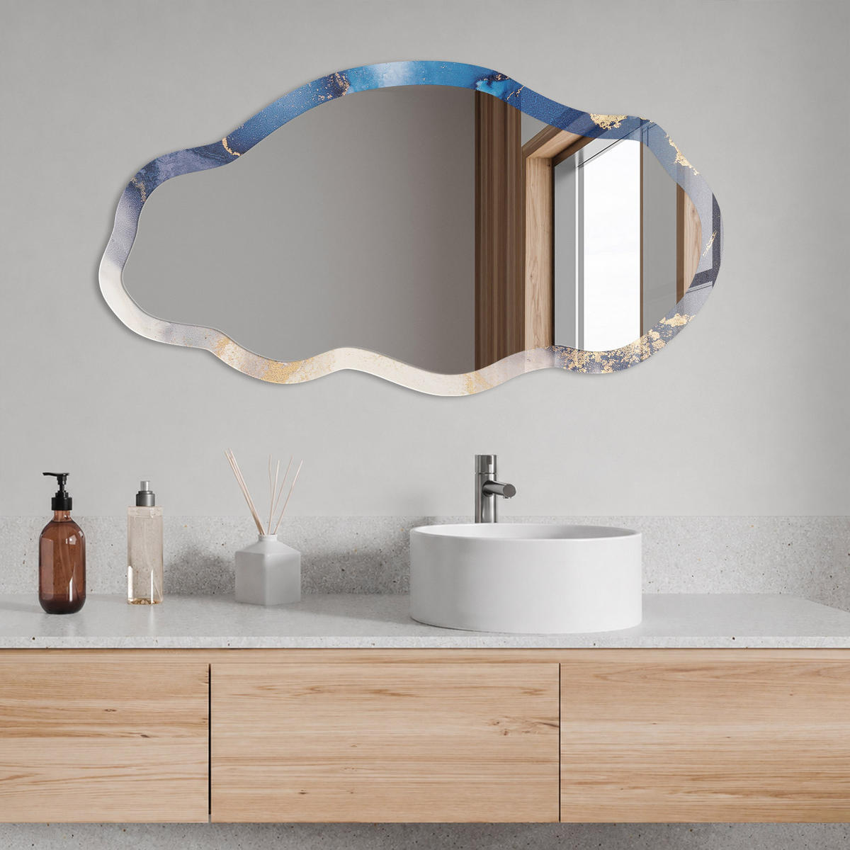 SPIEGEL 90x45 cm asymmetrisch mit Druck - Abstraktionsflecken - Transparent, Glas (45/90/0.4cm) - TULUP