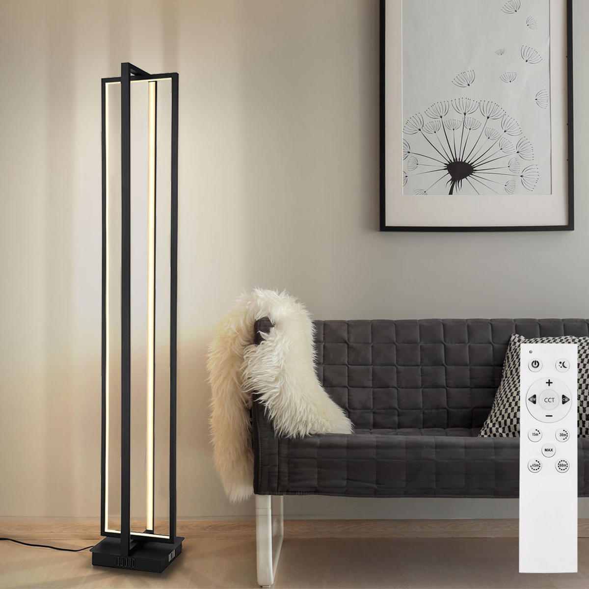 LED STEHLEUCHTE Metall Schwarz Opal - Schwarz, Metall (20/20/123cm) - Globo Lighting