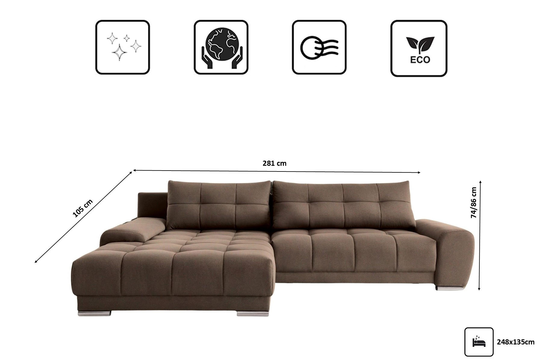 Thumbnail - Kaiser Möbel Ecksofa, Braun, Holz, 281x105 cm, Wohnzimmer, Sofas & Couches, Wohnlandschaften, Ecksofas