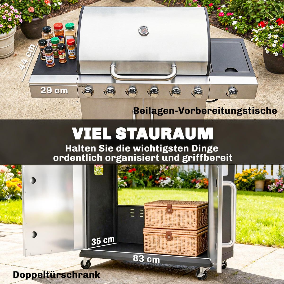 GASGRILL Edelstahl Schwarz - Schwarz, Metall (49/111/142cm) - Outsunny