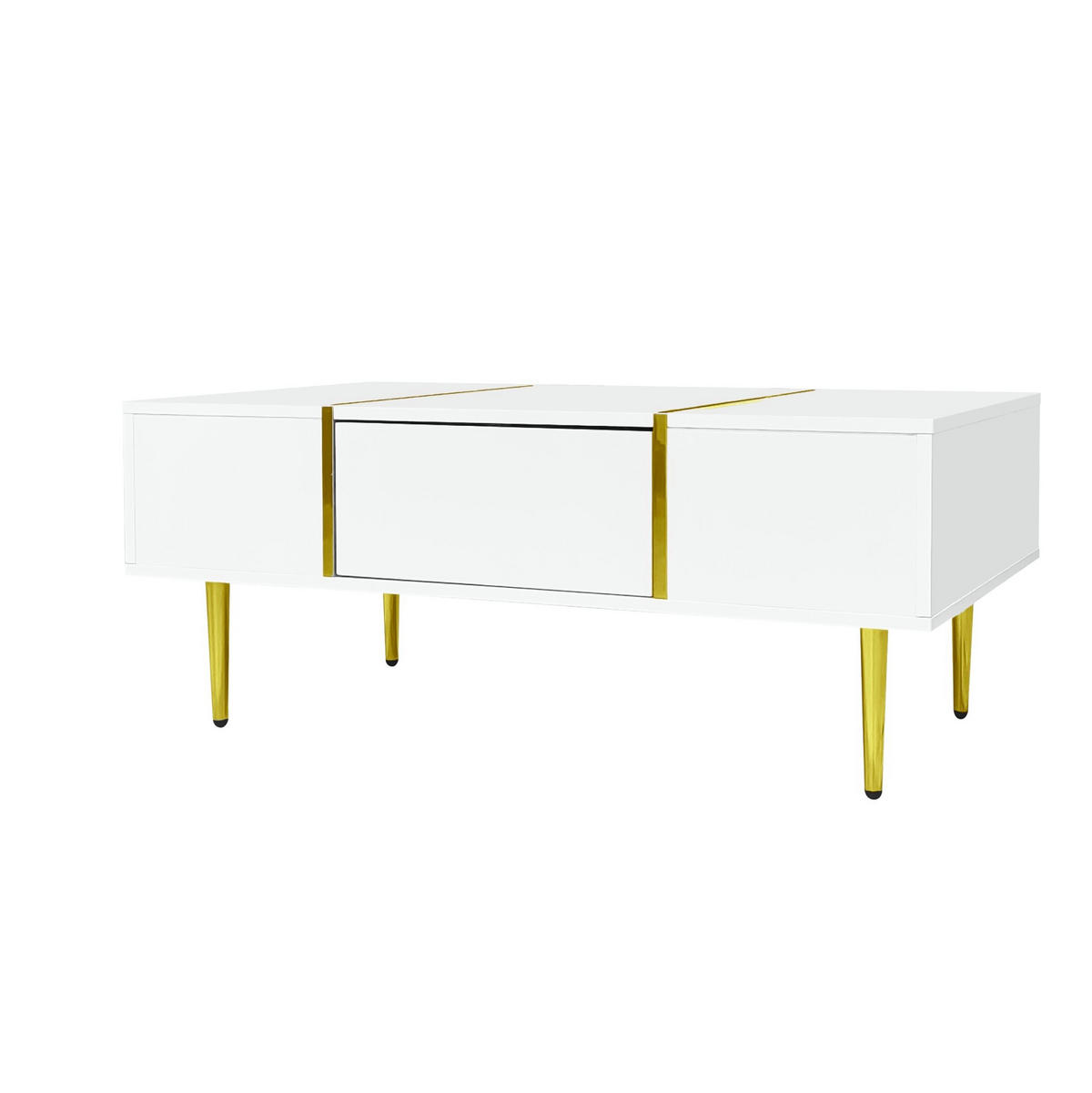 COUCHTISCH mit 2 Schubladen 100 x 60 cm Weiß Hochglanz - Weiß, Metall (100/60/41.5cm) - Meubliv