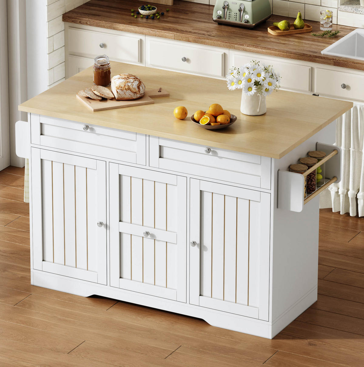 KÜCHENINSEL mit klappbarer Arbeitsplatte 120 x 70 (45+25) x 92 cm Natural White - Naturfarben, Holz (70/92/120cm) - Beauniv
