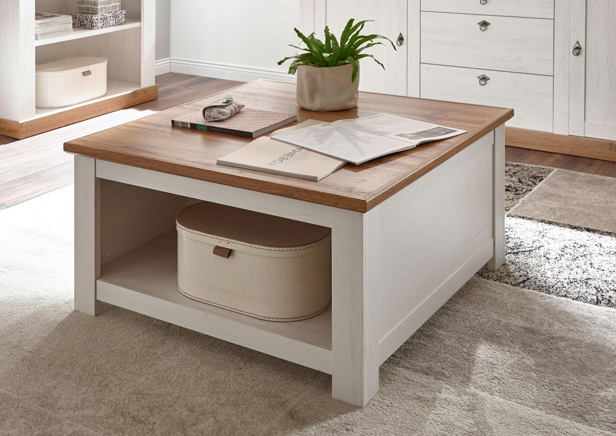 COUCHTISCH Landhaus Pinie weiß / Eiche Wotan 95 / 95 / 50cm - Eichefarben/Pinienfarben, Holz/Holzwerkstoff (95/95/50cm) - Feldmann-Wohnen