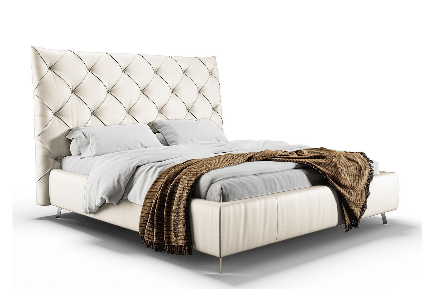 POLSTERBETT ANNY Weiß Massivholz - Weiß, Leder (200/200cm) - KAWOLA