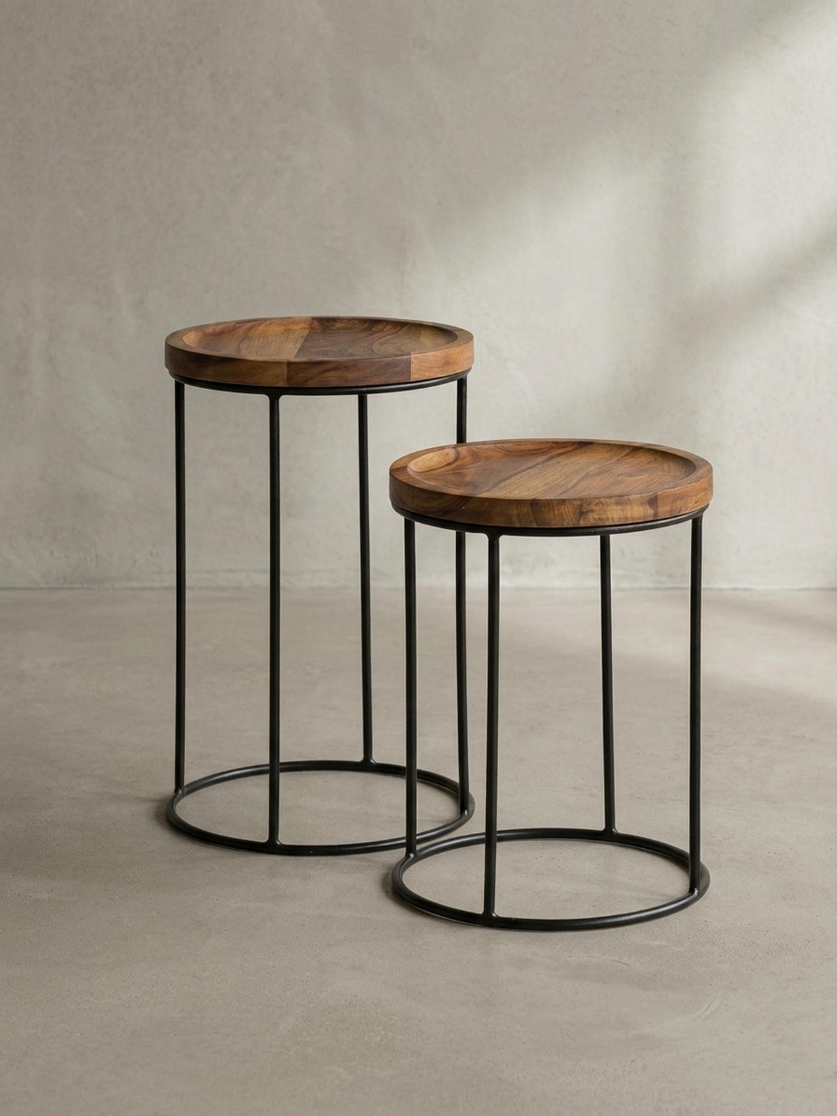 BEISTELLTISCH Set – Massivholz Metall Braun Schwarz 2-teilig Industrial - Schwarz/Braun, Holz/Metall (30/30/54cm) - KADIMA DESIGN