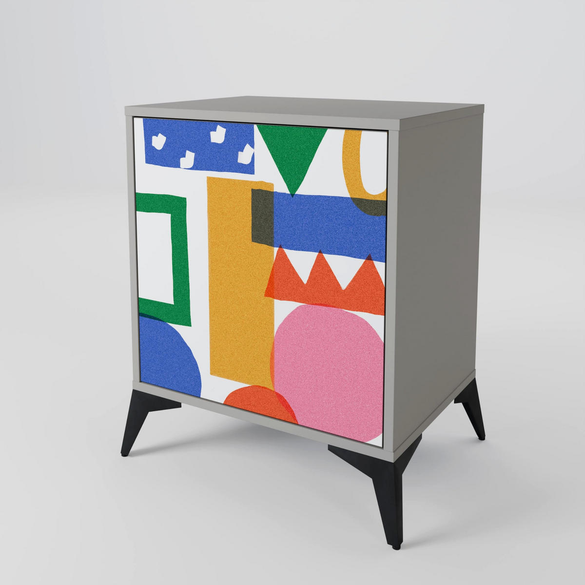 SIDEBOARD GEOMETRIC GLIMMER, Grau, 57,5x42x72,5 cm, Schwarze Metallfüße - Multicolor/Schwarz, Holzwerkstoff/Metall (57.5/72.5/42cm) - SpaceRebels