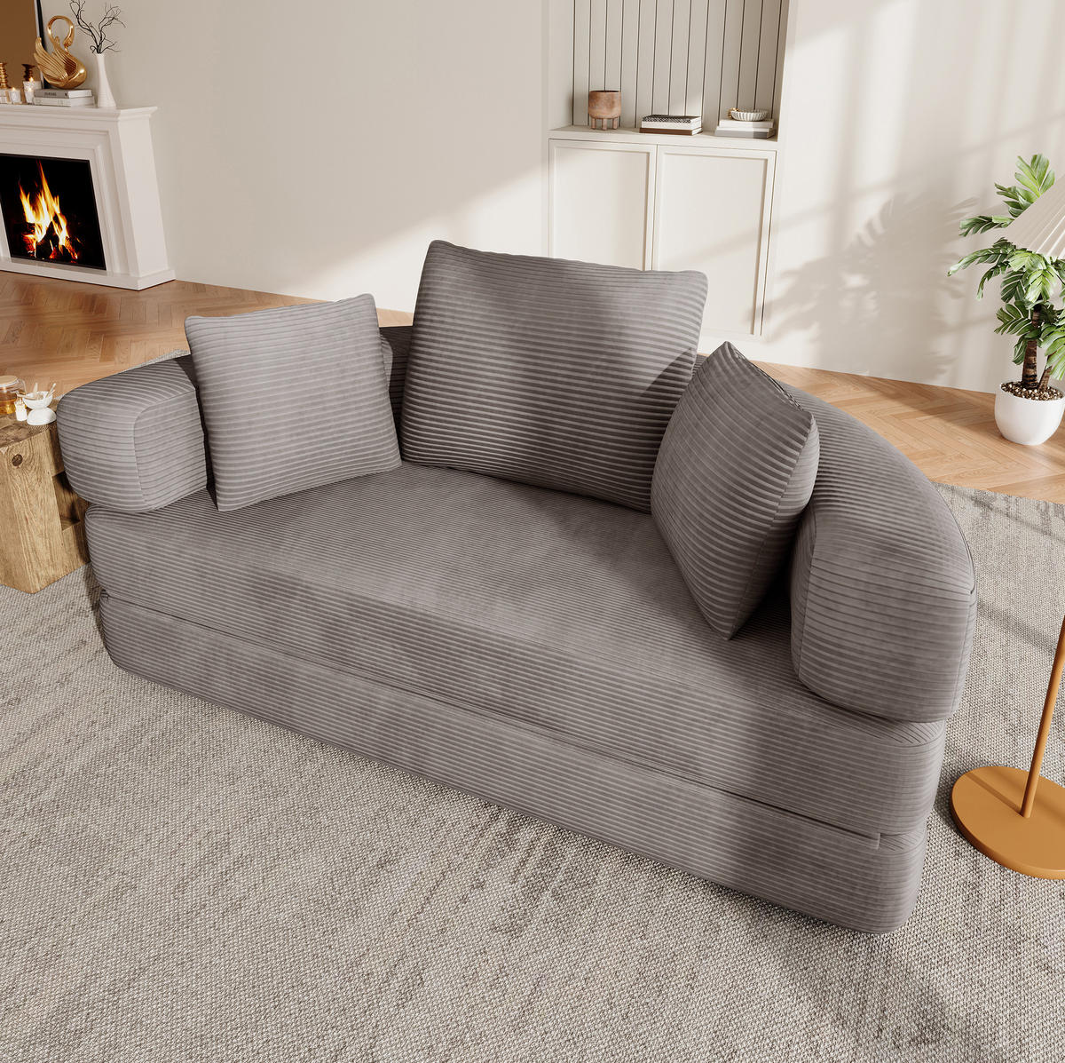 SOFABETT 2-in-1 oval 173x176 cm Cordstoff Brown Gray - Braun, Kunststoff (176/40/173cm) - Meubliv