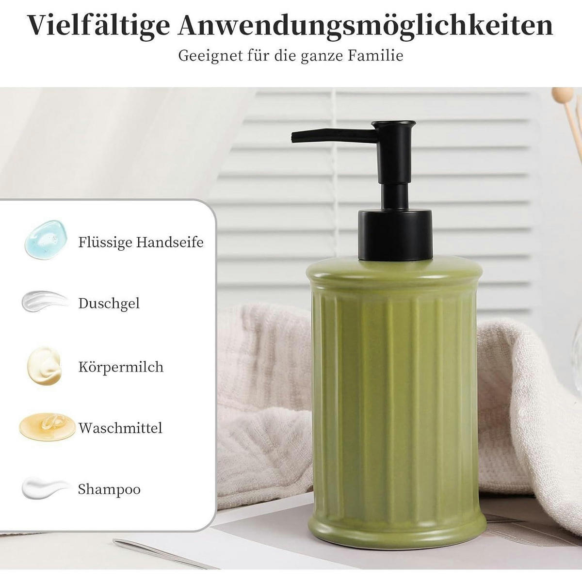 SEIFENSPENDER Keramik 350ml Gelbliches Grün - Hellgrün, Keramik (9/14.3/9cm)