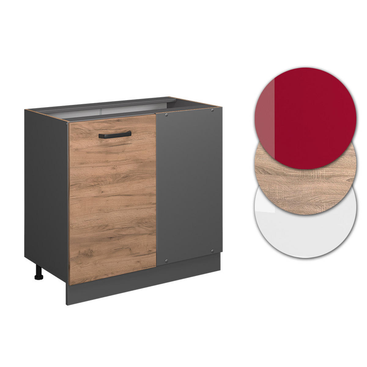 ECKUNTERSCHRANK R-Line Goldkraft Eiche 86 cm AP Marmor - Anthrazit/Eiche Wotan, Holzwerkstoff (86/81.6/60cm) - Vicco