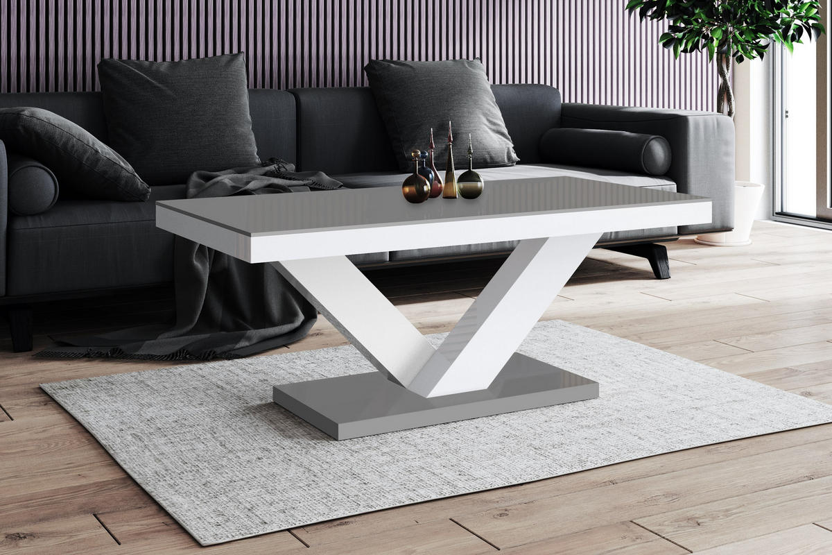 COUCHTISCH rechteckig Grau Weiß Hochglanz 120/60/49 cm - Weiß Hochglanz/Grau, Holzwerkstoff (60/120/49cm)