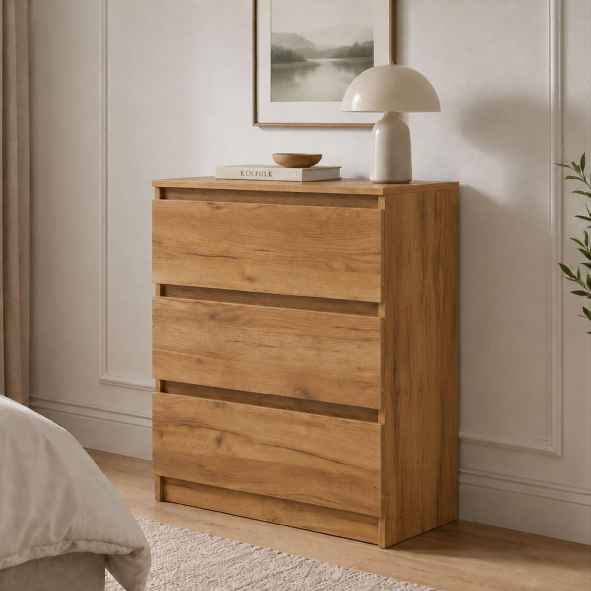 KOMMODE mit drei Schubladen in Craft-Eiche - Naturfarben, Holzwerkstoff (70/77/40cm) - Home Collective