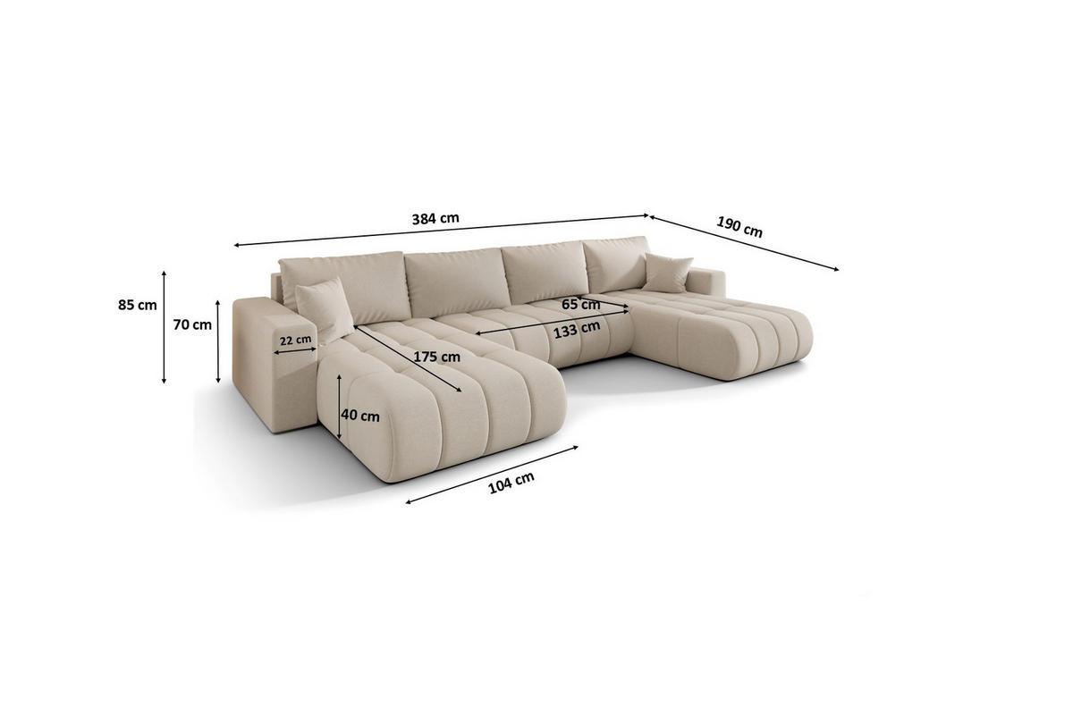 ECKSOFA mit schlaffunktion und bettkasten MILO U PREMIUM, stoff WIND, Beige - Beige, Holz (384/190cm) - Kaiser Möbel