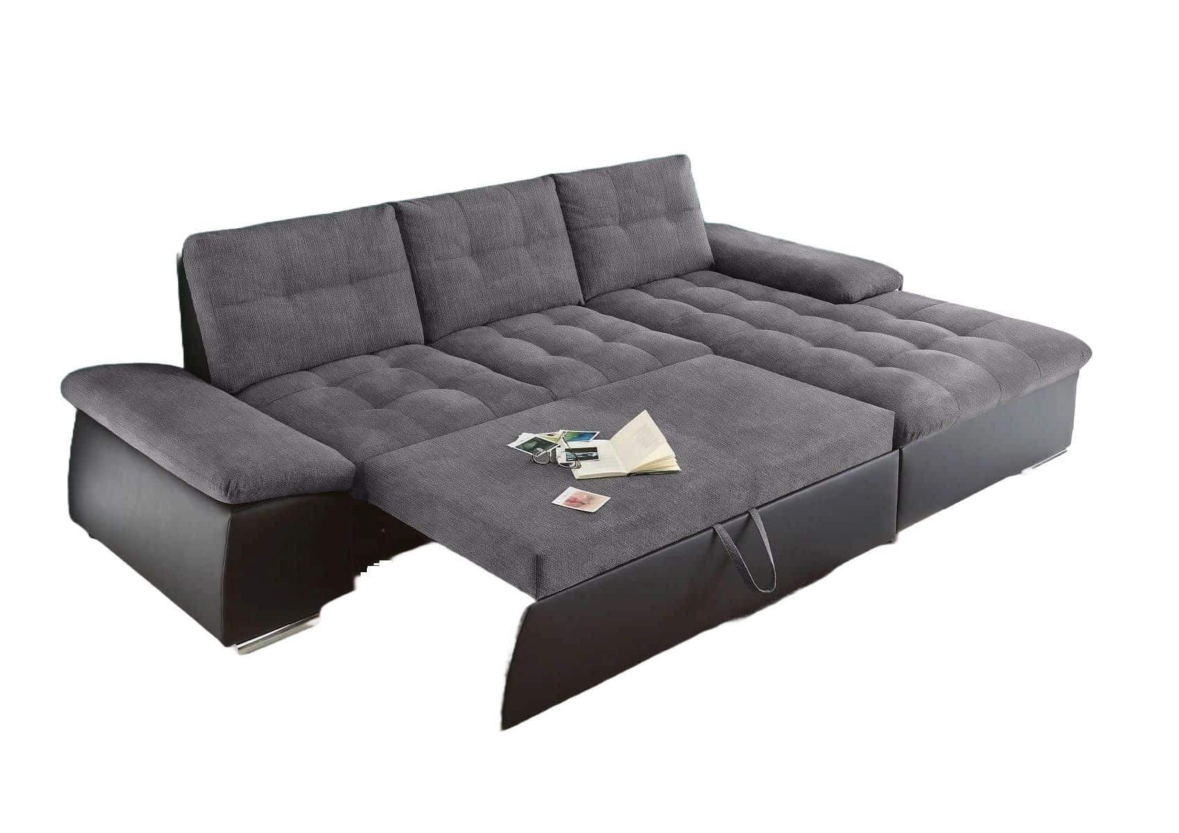 ECKSOFA mit Schlaffunktion und verstellbaren Armlehnen - Chromfarben/Anthrazit, Kunststoff/Textil (170/268cm) - ed exciting design