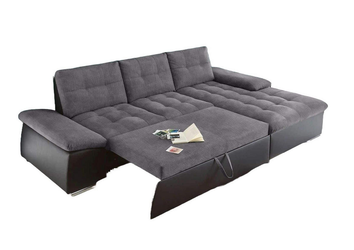ECKSOFA mit Schlaffunktion und verstellbaren Armlehnen - Chromfarben/Anthrazit, Kunststoff/Textil (170/268cm) - ed exciting design