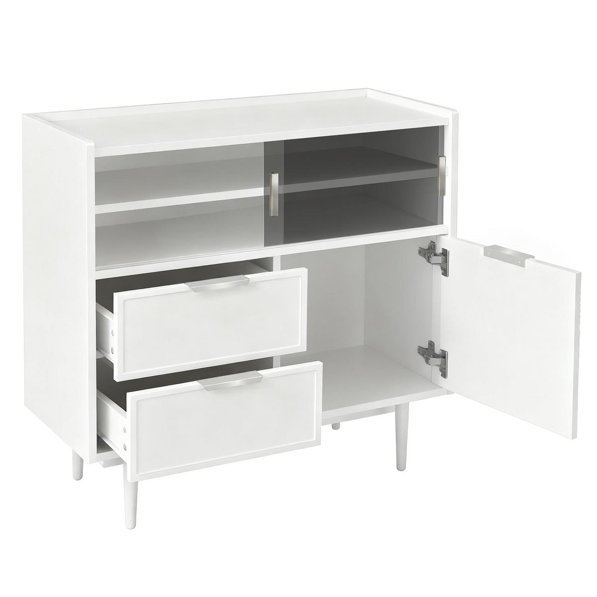 SIDEBOARD in Weiß Aufbewahrungsschrank , mit LED-Lichtleiste Glastür Stauraum Badmöbel B80/T35/H80cm - Transparent/Weiß, Glas/Holzwerkstoff (80/80/35cm) - STILVORA