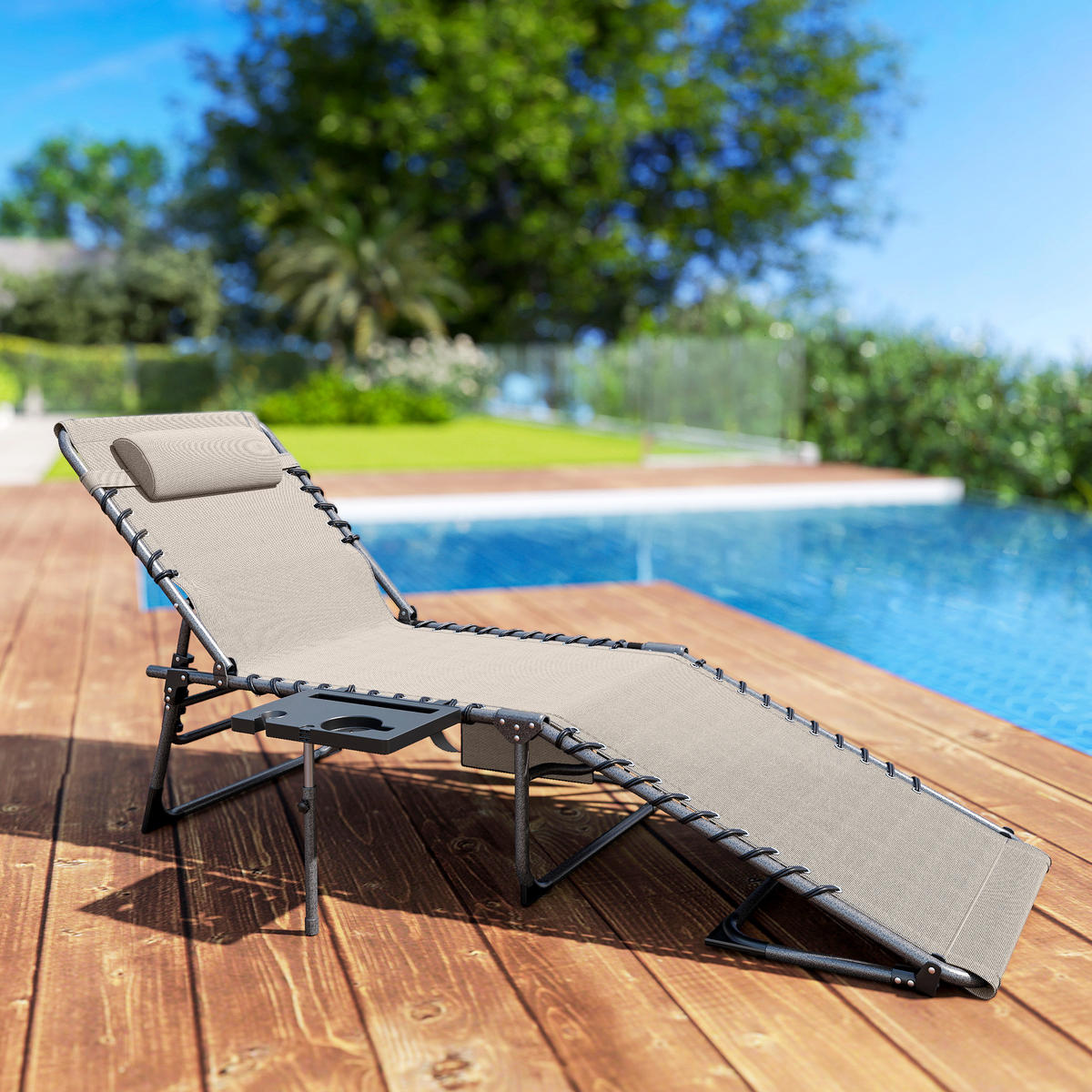 SONNENLIEGE Klappbare Sonnenliege, 190 x 60 x 31 cm ,Creme - Creme, Metall (60/31/190cm) - Vallsero