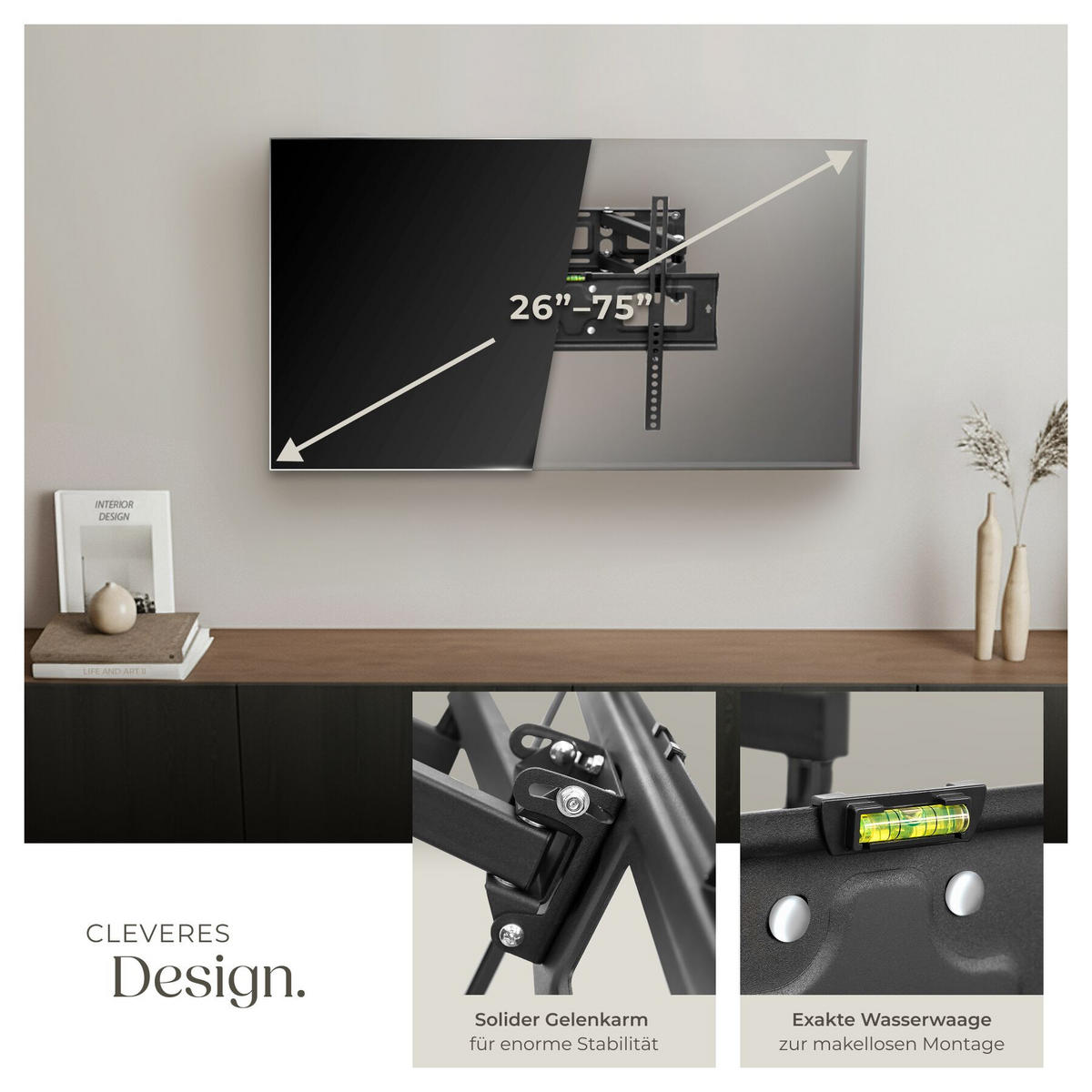 TV-WANDHALTERUNG, bis 100 kg, schwarz - Schwarz, Metall (45/40/52cm) - tectake