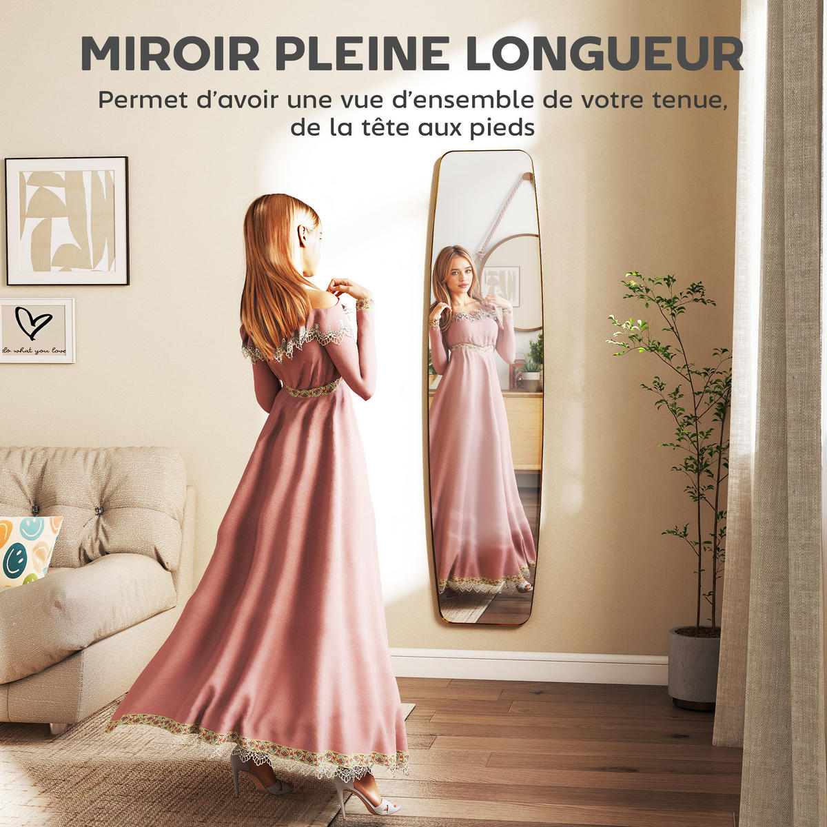 WANDSPIEGEL DE-14363 oval in Langform mit Goldrahmen Gold - Goldfarben, Glas (160/3/40cm) - ComfortXL