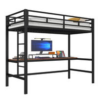 HOCHBETT 90/200 cm aus Metall und MDF mit Schreibtisch, LED-Lichtleiste und USB Schwarz - Schwarz, Metall (90/200cm) - Modenvie