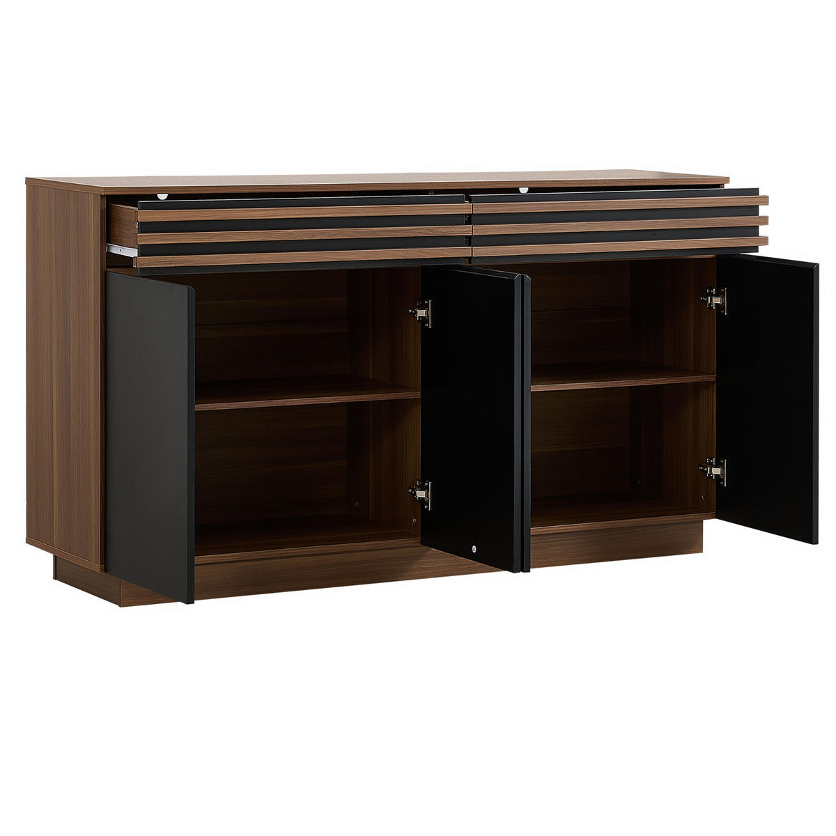 SIDEBOARD 2 Schubladen, 4 Türen, braune Holzoptik & schwarze Türen Viel Stauraum für Wohnzimmer, Esszimmer & Küche - Walnussfarben, Holzwerkstoff (150/85/40cm) - Urban Meuble