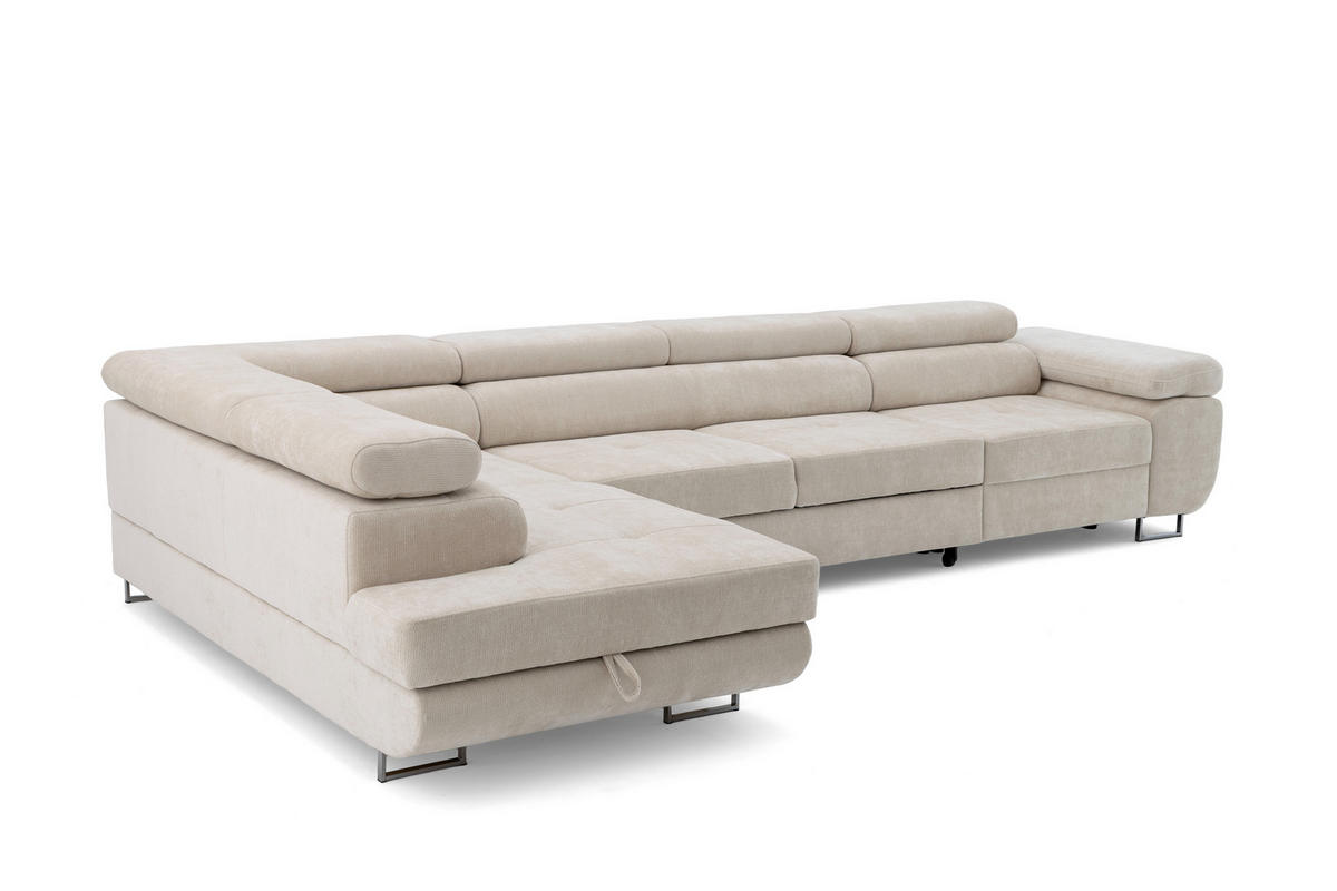ECKSOFA WILD MAXI L Links mit Schlaffunktion 125x195 Chenille Beige - Chromfarben/Beige, Holz/Textil (350/203cm) - Muffo