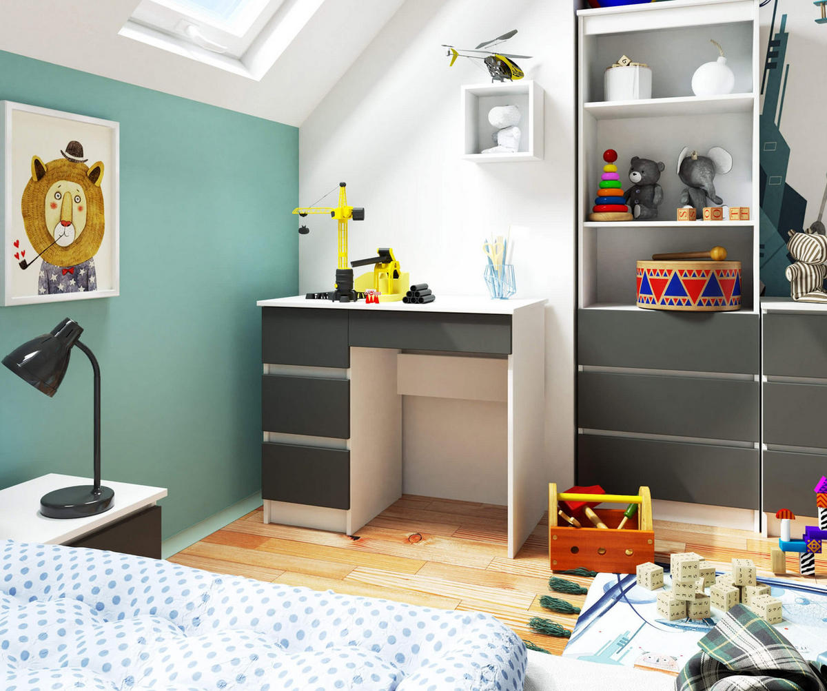 SCHREIBTISCH Weiß, Grau 90x50x77 cm - Graphitfarben/Weiß, Holzwerkstoff (50/90/77cm) - Akord