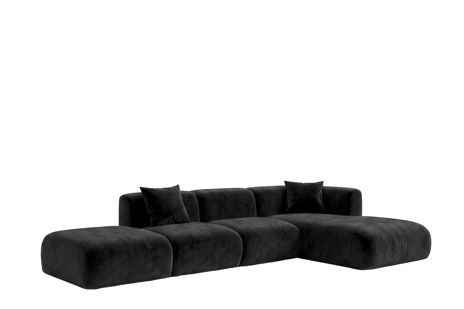 ECKSOFA L-Form Mit Hocker, Velvet-Stoff Bluvel, Schwarz, Rechts, GRETA - Schwarz, Holz (386/179cm) - Kaiser Möbel