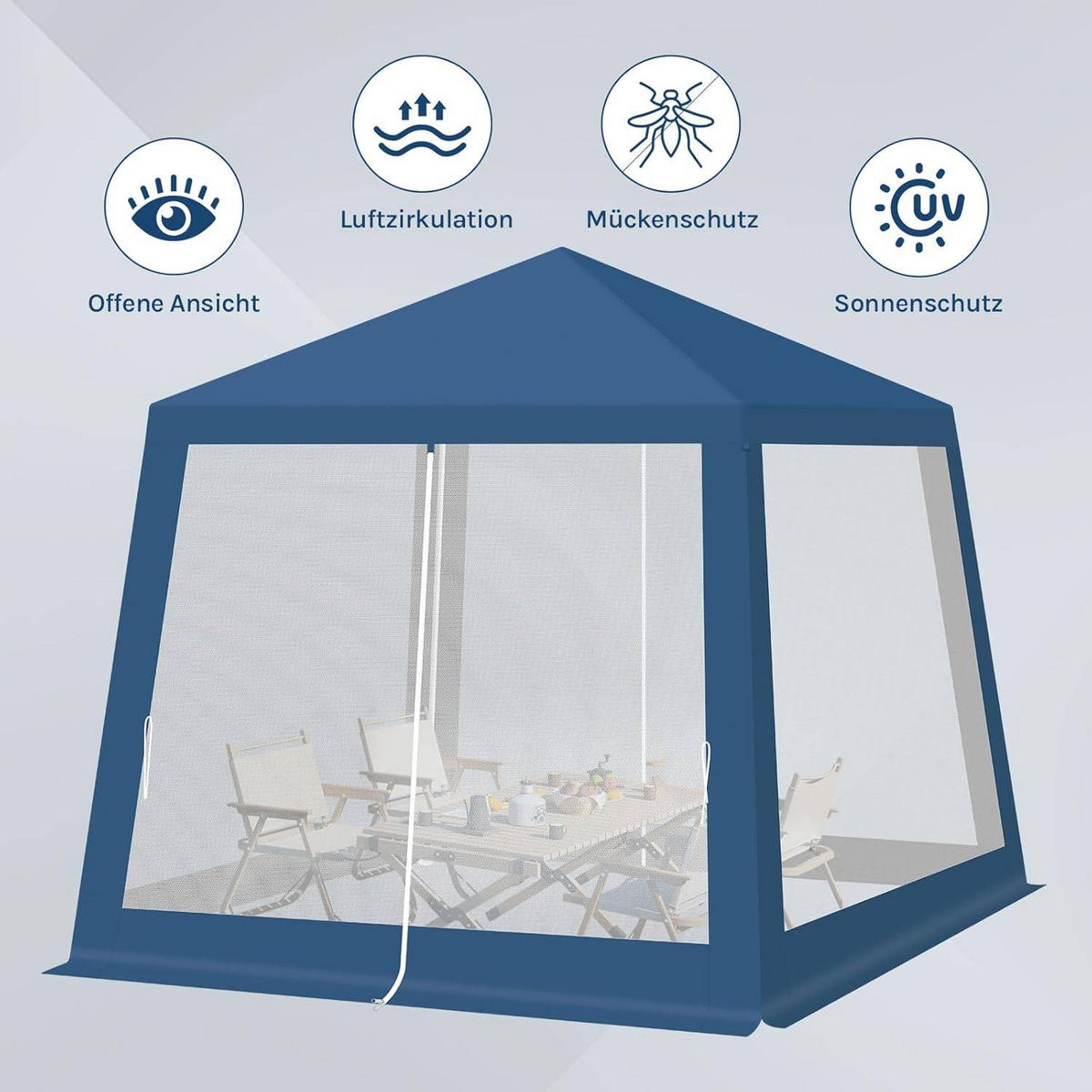 PAVILLON 3x3 m, Gartenpavillon mit Seitenwänden Moskitonetz - Blau, Metall (300/250/300cm) - Woltu