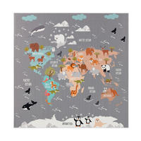 KINDERTEPPICH waschmaschinenwaschbar Tier‑Weltkarten‑Muster Kinderzimmer schmutzabweisend Grau Quadrat 200S - Grau, Textil (200/200cm) - KADIMA DESIGN