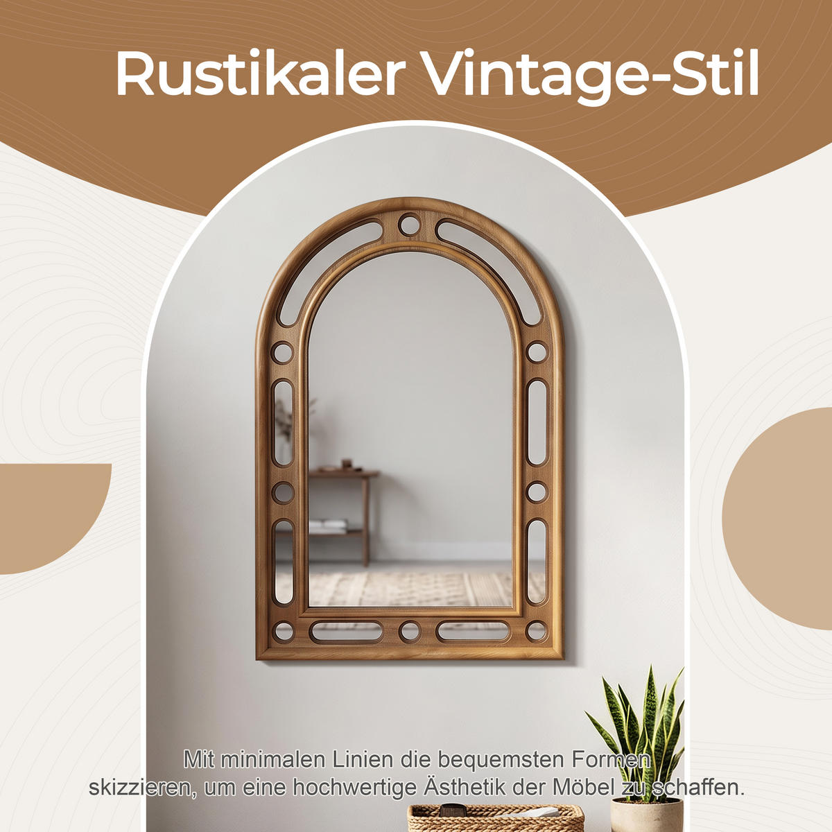 75CM Bogen Spiegel HTA0405 - Naturfarben, Naturmaterialien (3.5/75/50cm) - Hometopia