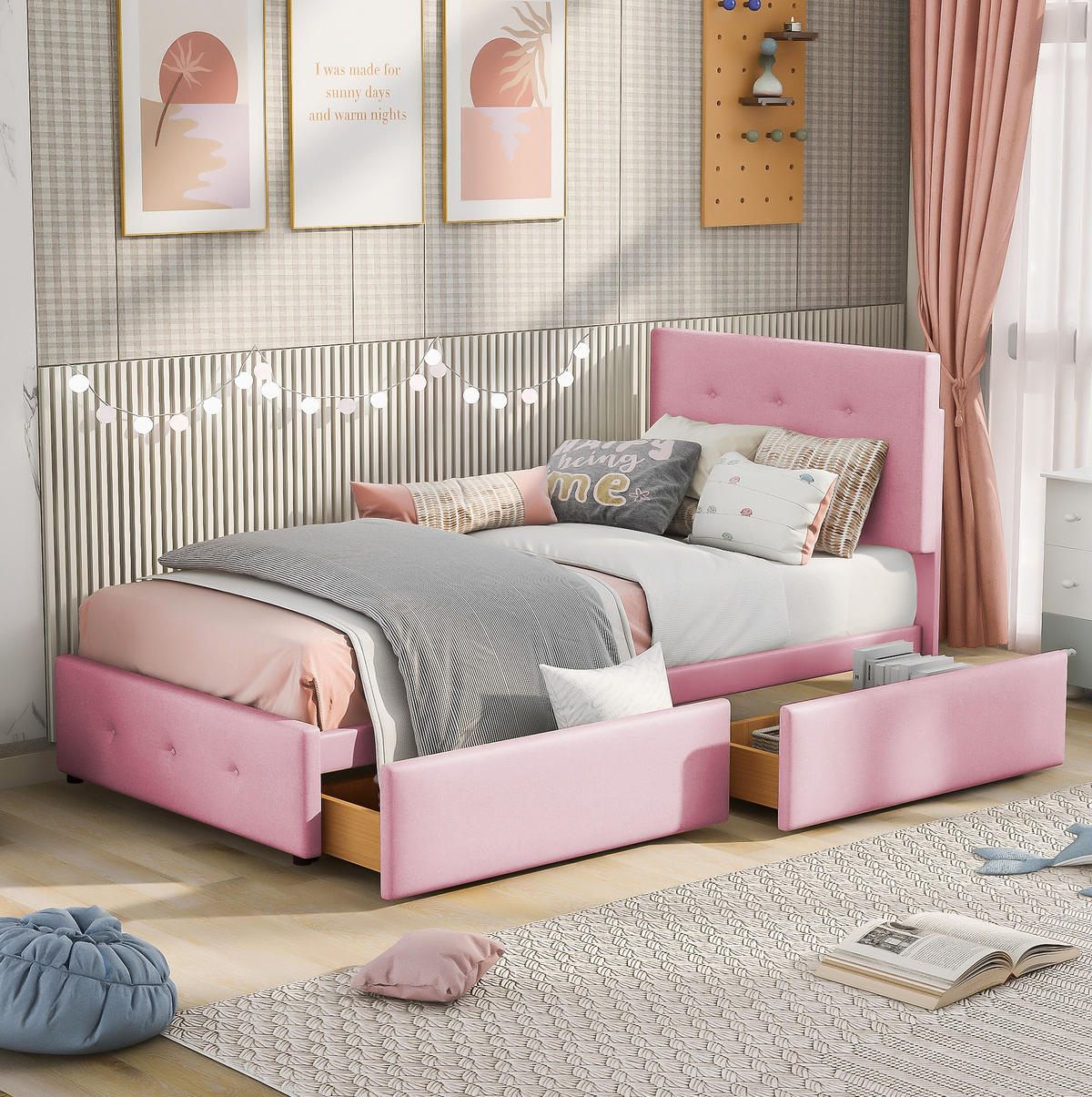 POLSTERBETT 90/200 cm Pink aus Samt mit Schublade und Lattenrost - Pink, Textil (90/200cm) - OKMYHOME