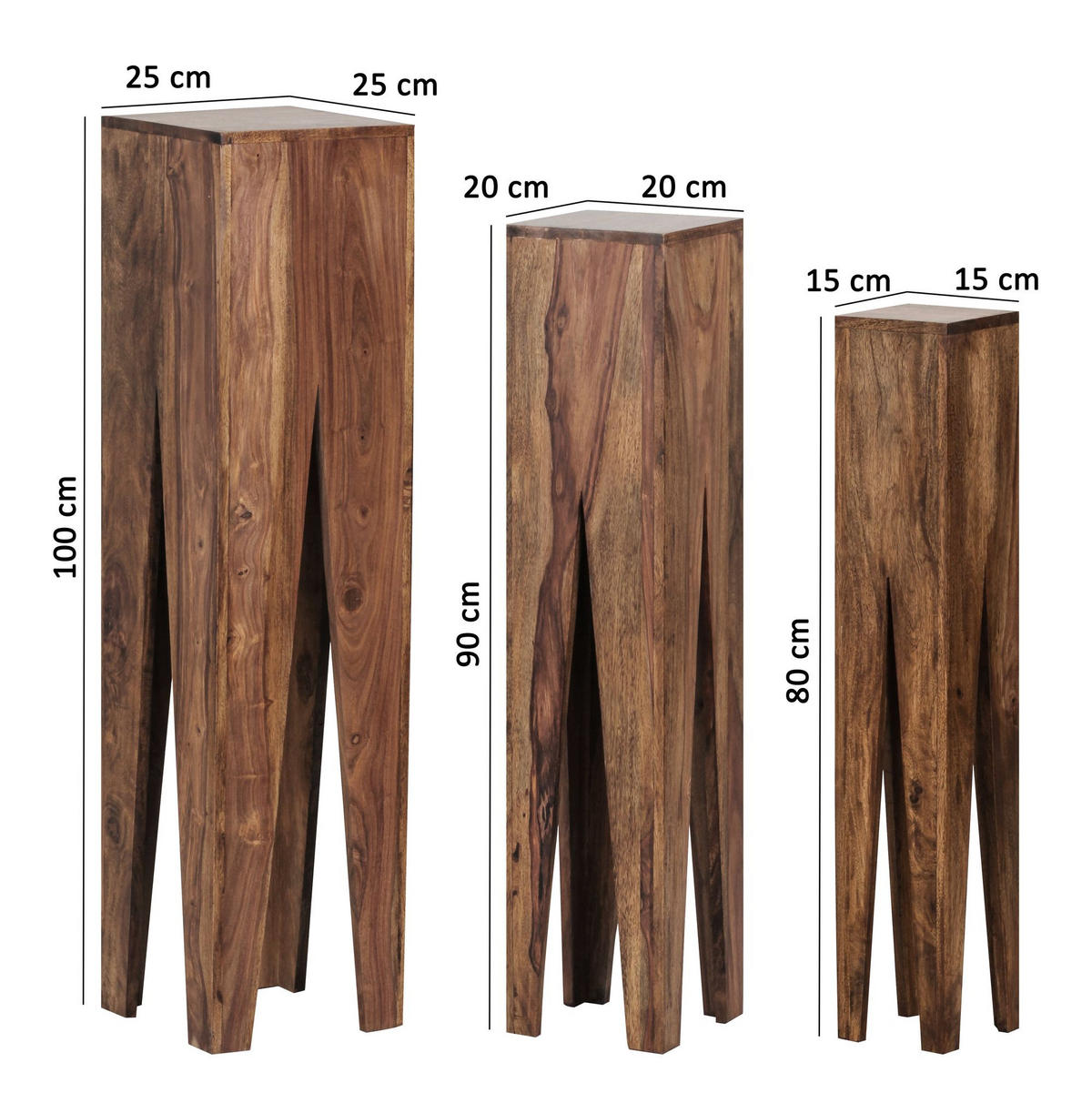 BEISTELLTISCH 3er Set Massivholz Handgefertigt Giraffenbeine, Braun 25x25x100 cm - Braun, Holz (25/25/100cm) - KADIMA DESIGN