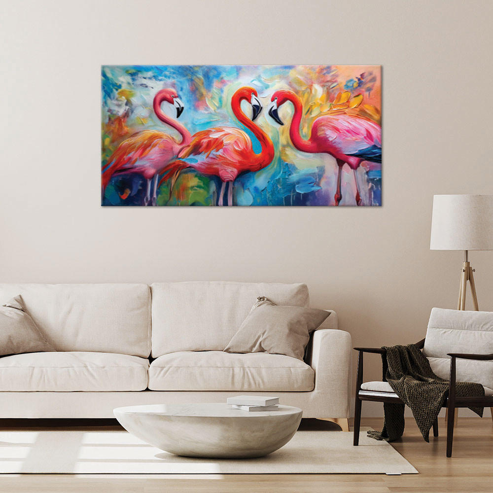 LEINWANDBILD Flamingos Vögel Tiere abstrakt bunt 120x60cm - Multicolor, Textil (120/60cm) - Feeby