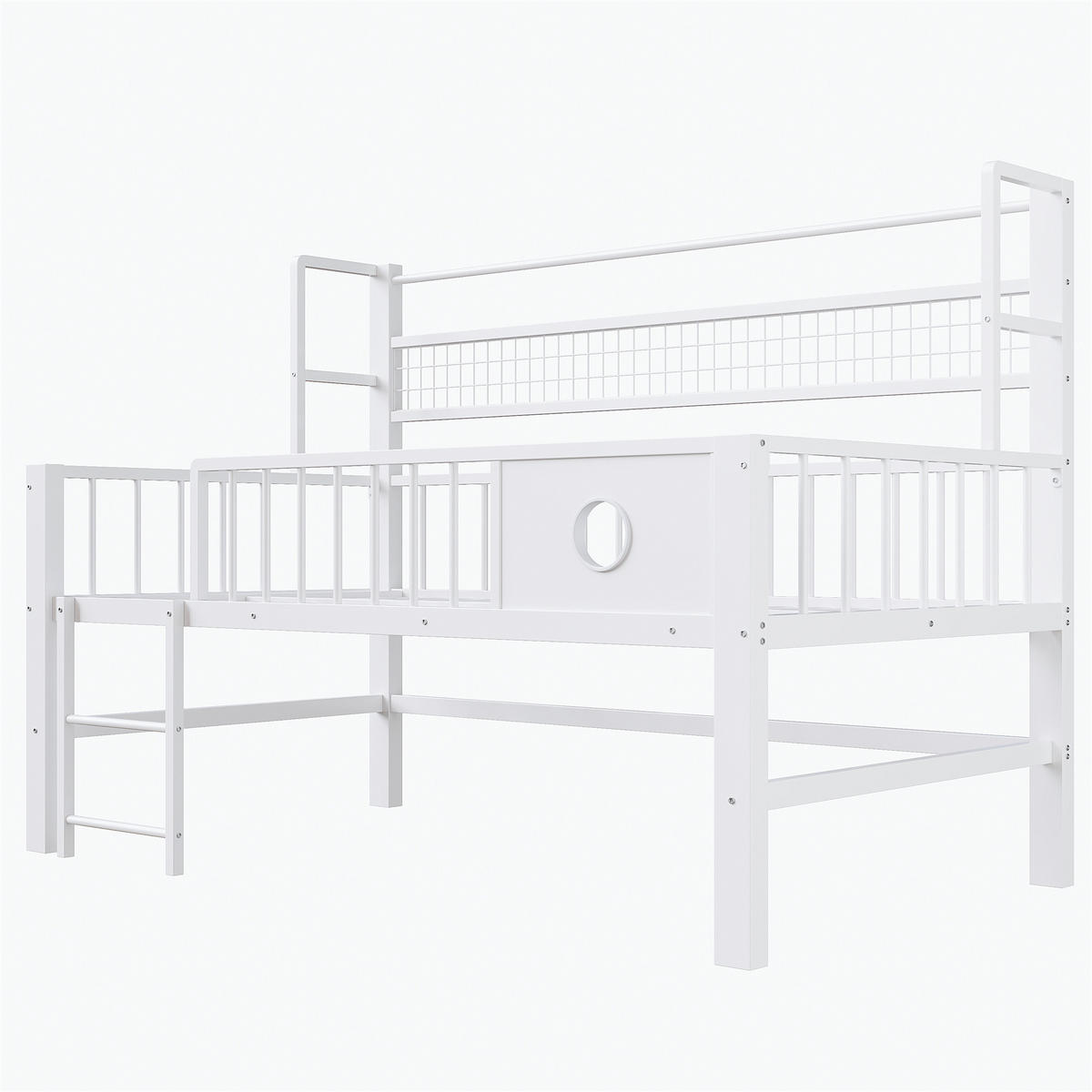 KINDEREINZELBETTEN aus Metall 90x200 cm in Weiß mit Stauraum - Weiß, Metall (90/200cm) - Modfu