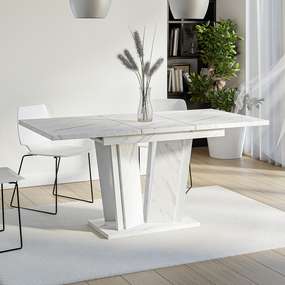 ESSTISCH Ausziehbar 120-160 cm Weiß Marmor-Optik - Weiß, Holzwerkstoff (160/80/75cm) - Home Collective