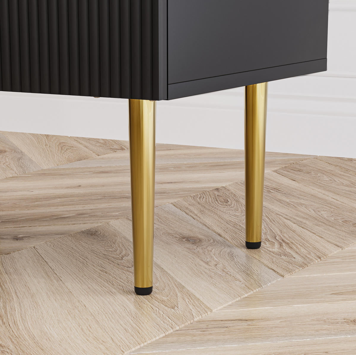 NACHTTISCH aus MDF und Metall 53x41x53 cm Schwarz mit 2 Schubladen und Rillenfront - Schwarz, Holzwerkstoff (53/53/41.3cm) - Modfu