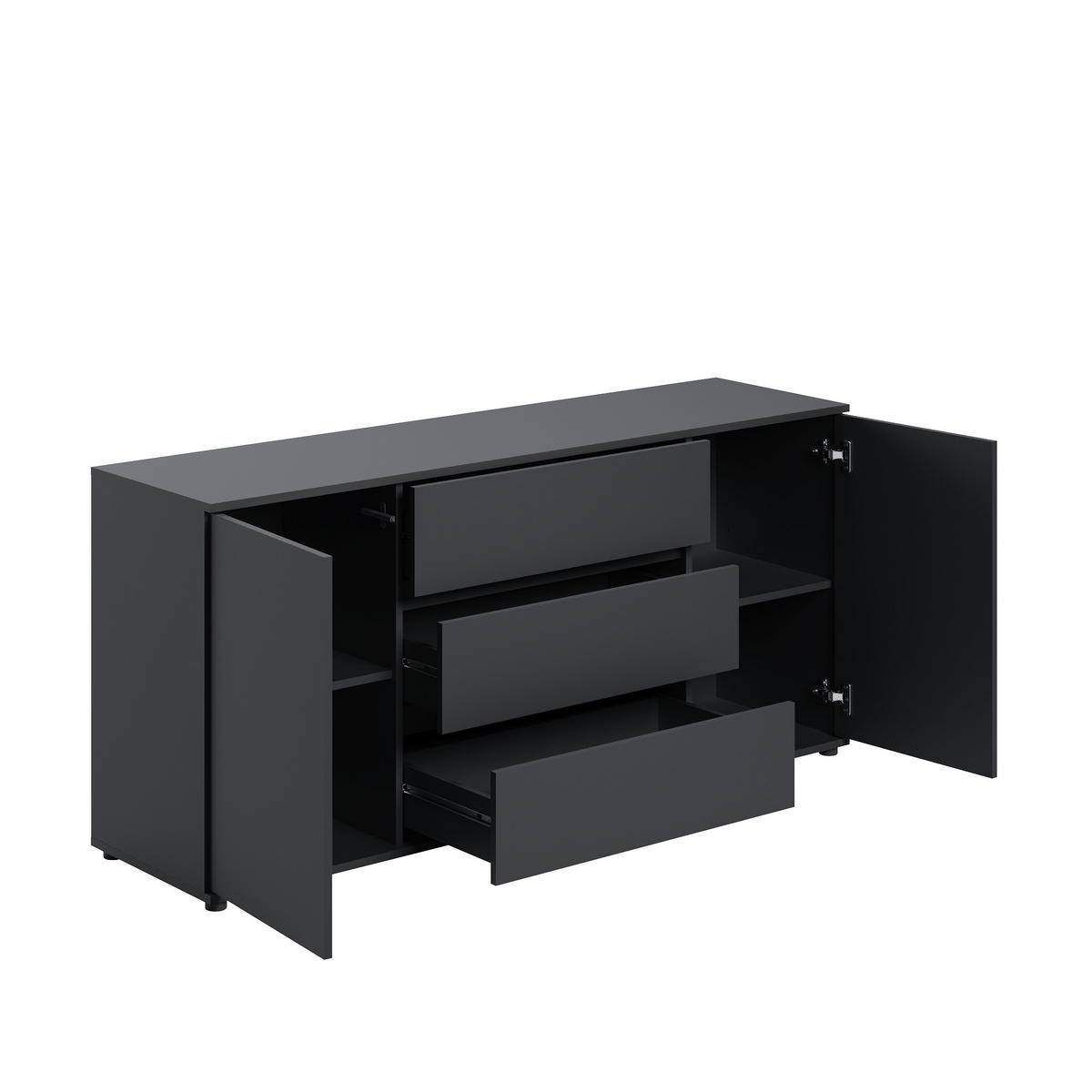 KOMMODE 150 cm Breite mit zwei Türen und drei Schubladen Anthrazit - Anthrazit, Holzwerkstoff (150/70/40cm) - Home Collective