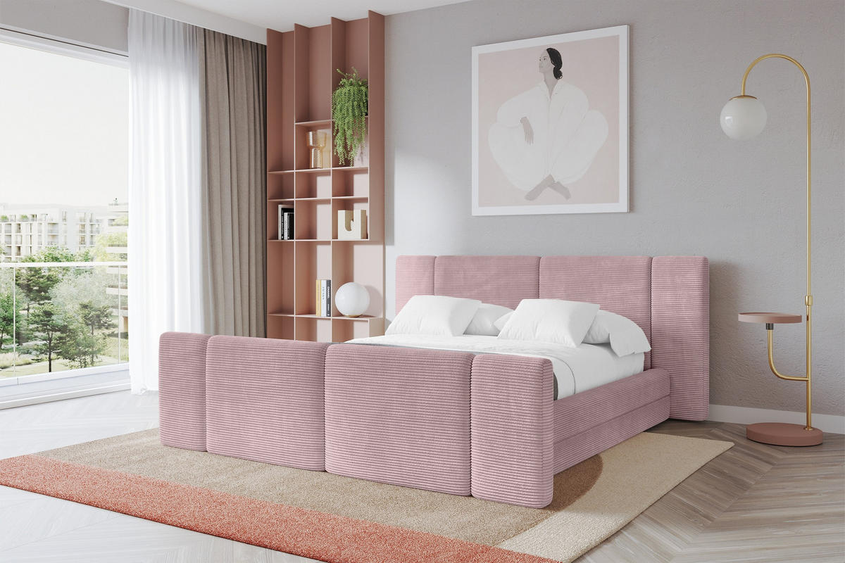 POLSTERBETT mit Bettkasten, Fußteil und Lattenrost, Bett mit Matratze H3/H4 - TEVO-Z 180x200 Rosa - Rosa, Holzwerkstoff/Textil (180/200cm) - ALTDECOR