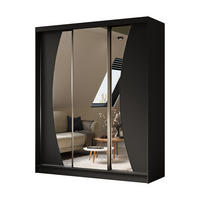 KLEIDERSCHRANK mit Spiegel-Schiebetüren und Aluminium-Leisten, LED-Beleuchtung - VOXI - 180 cm Schwarz - Schwarz, Holzwerkstoff (180/216/61cm) - ALTDECOR