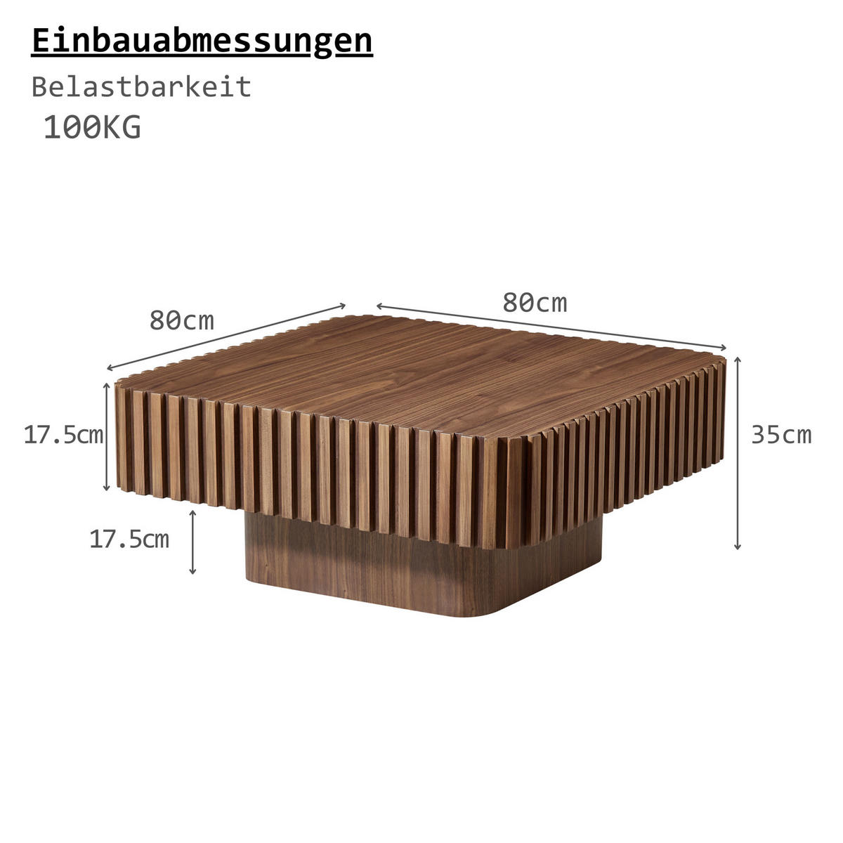 COUCHTISCH 80/80/35 cm quadratisch mit Massivholzrahmen und Nussbaum-Furnier, Walnuss - Walnussfarben, Holzwerkstoff (80/80/35cm) - Redom