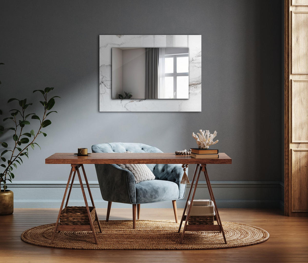 SPIEGEL 80 x 60 cm Rechteckig mit Aufdruck - Weiß, Glas (80/60/0.4cm) - TULUP