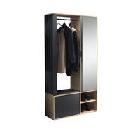 GARDEROBENSCHRANK Limo mit Spiegel und Sitzbank, Eiche Artisan+schwarz - Eiche Artisan, Holzwerkstoff (100/190/33cm) - Beautysofa
