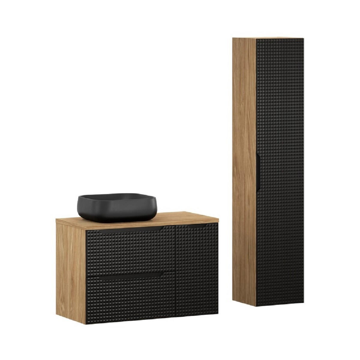 BADMÖBEL-SET 5 Teile - Luxor Black L BM108 in Schwarz/Geölte Eiche - Eichefarben/Schwarz, Holz (90/170/46cm)