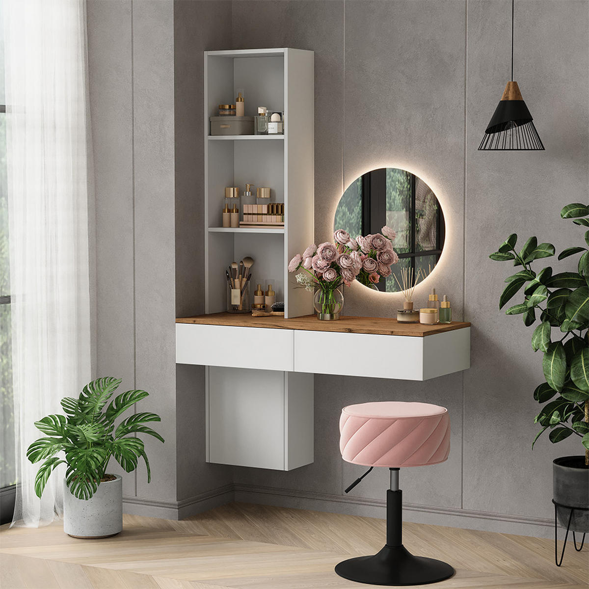 TOALETNÍ STOLEK Melora Bílá/dub - bílá, kompozitní dřevo (100/155/40cm) - Vicco