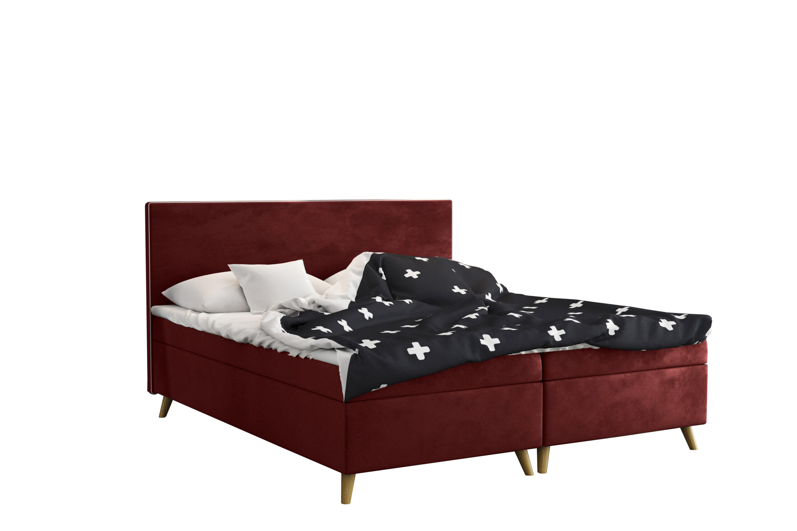 BOXBETT Mit Bettkasten Matratze + Topper BELLA Stoff Riviera Rotwein 200x200 cm H3-Bonell - Rot, Holz (200/200cm) - Kaiser Möbel