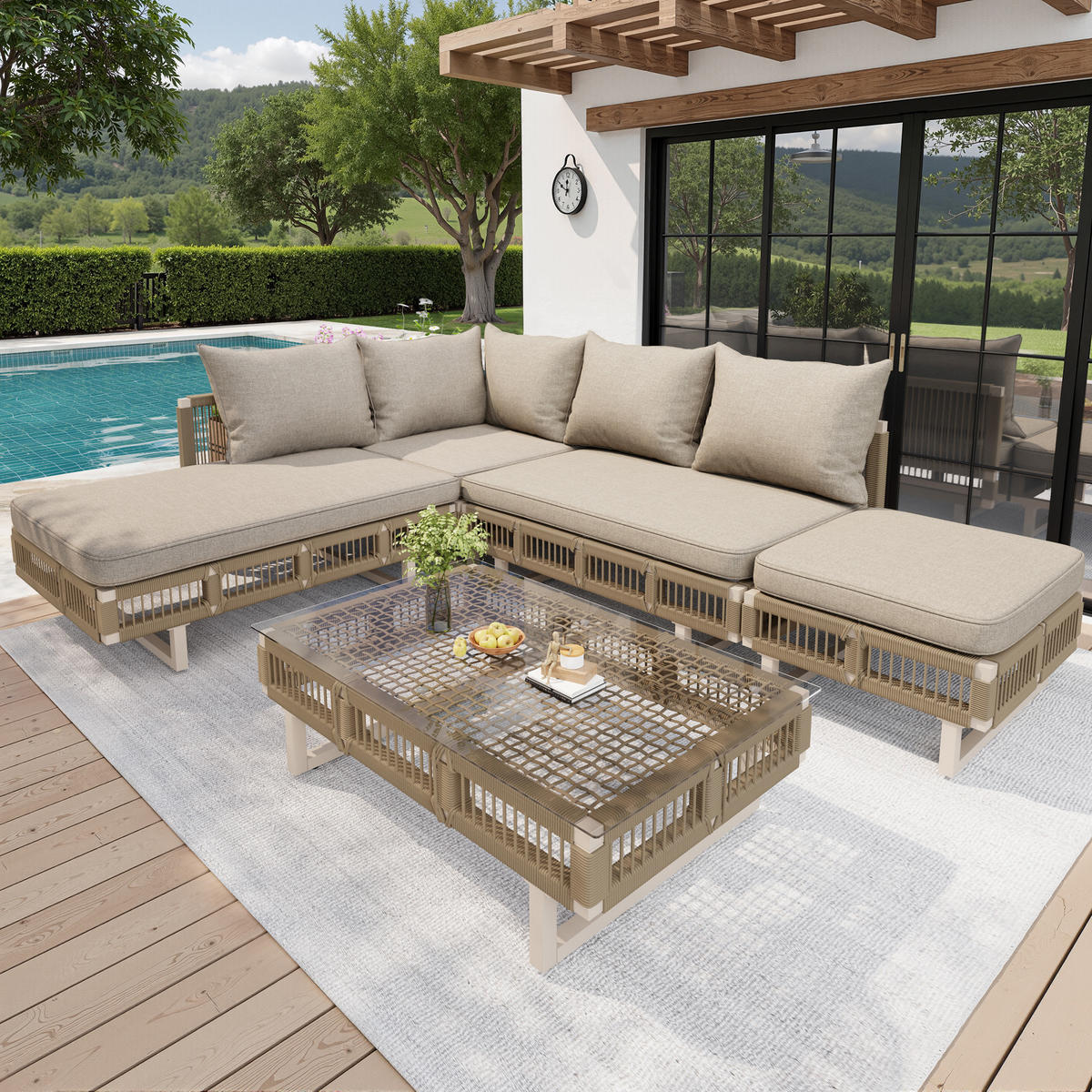 LOUNGEGARNITUR aus Eisen 225x167x81.5cm Beige mit modularem Design - Beige, Metall - Modfu