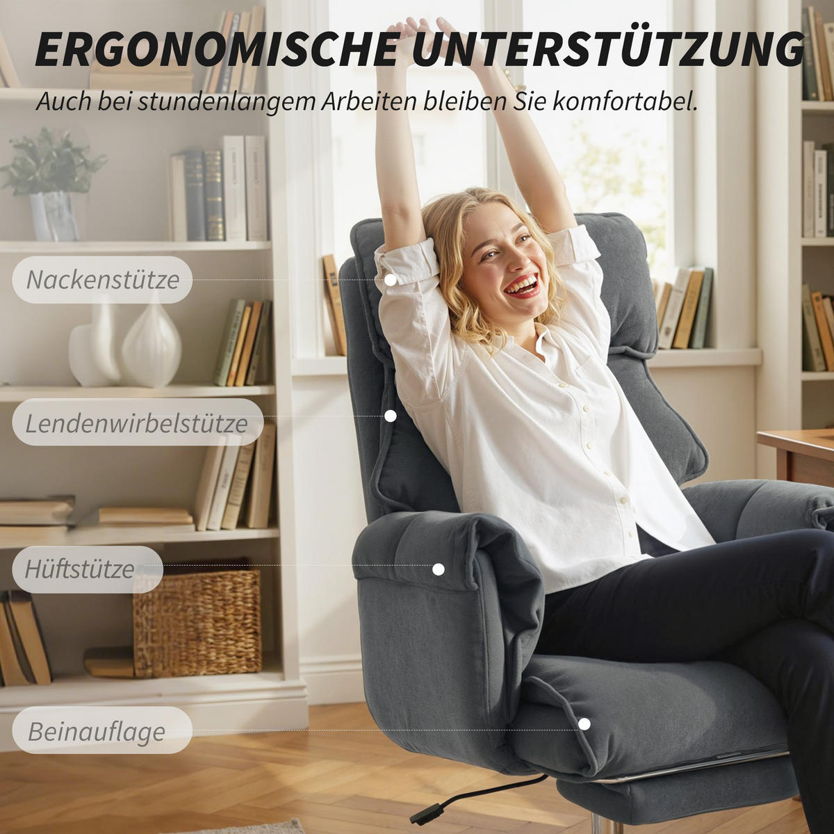 BÜROSTUHL höhenverstellbar Dunkelgrau 80/80/106 cm - Dunkelgrau/Silberfarben, Textil/Metall (80/114/80cm) - HOMCOM