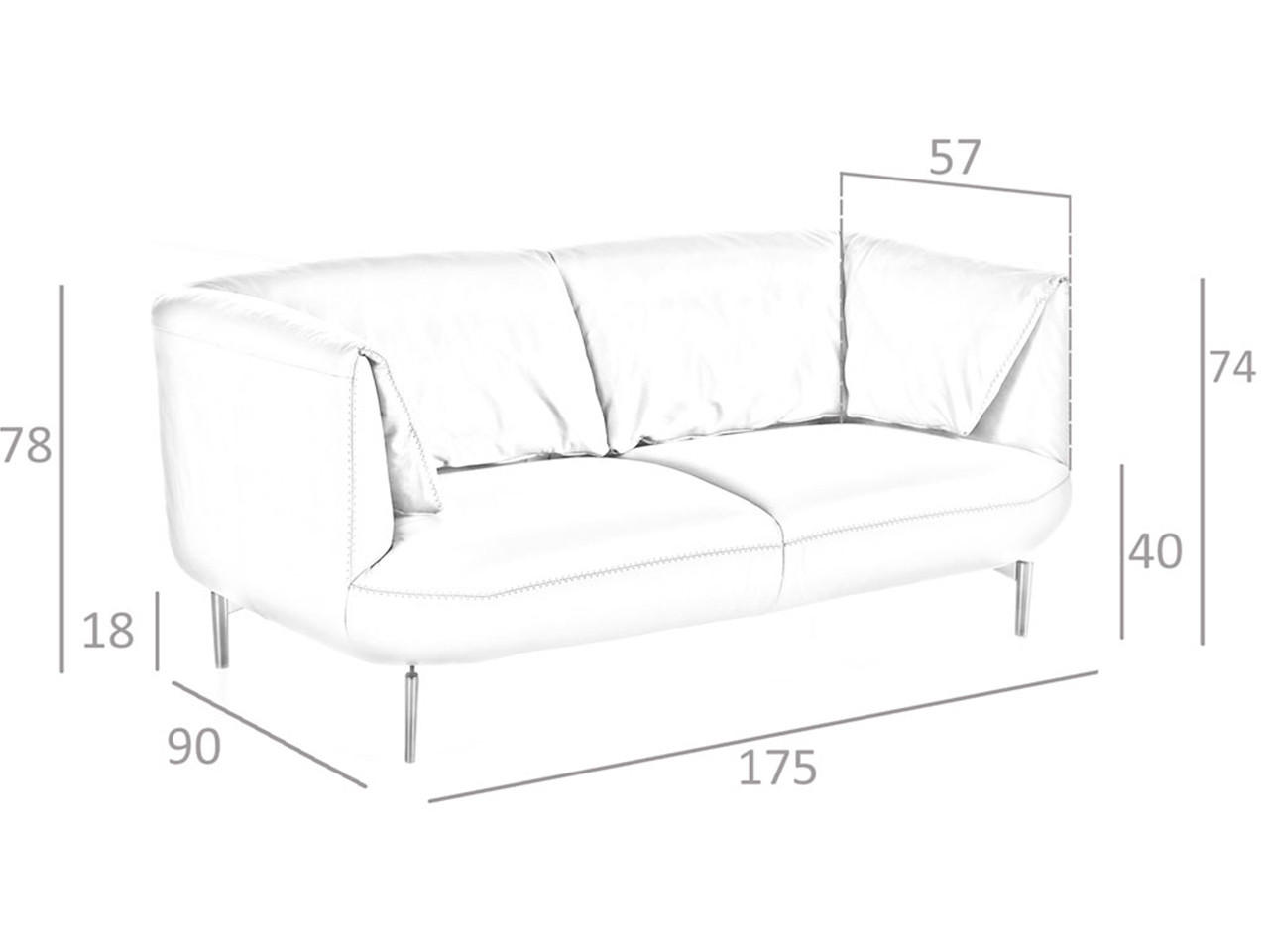 SOFA 2-SITZER Grau Stahl 175/90/78 cm - Edelstahlfarben/Grau, Leder (175/78/90cm) - ANGEL CERDA