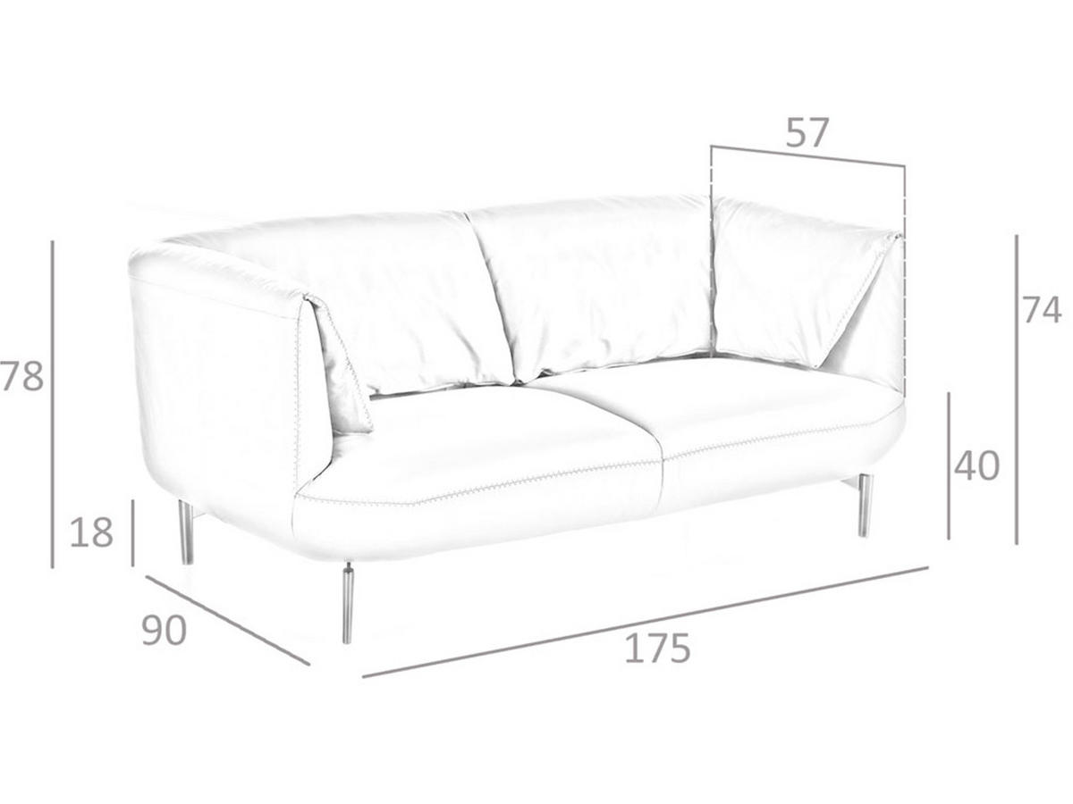 SOFA 2-SITZER Grau Stahl 175/90/78 cm - Edelstahlfarben/Grau, Leder (175/78/90cm) - ANGEL CERDA