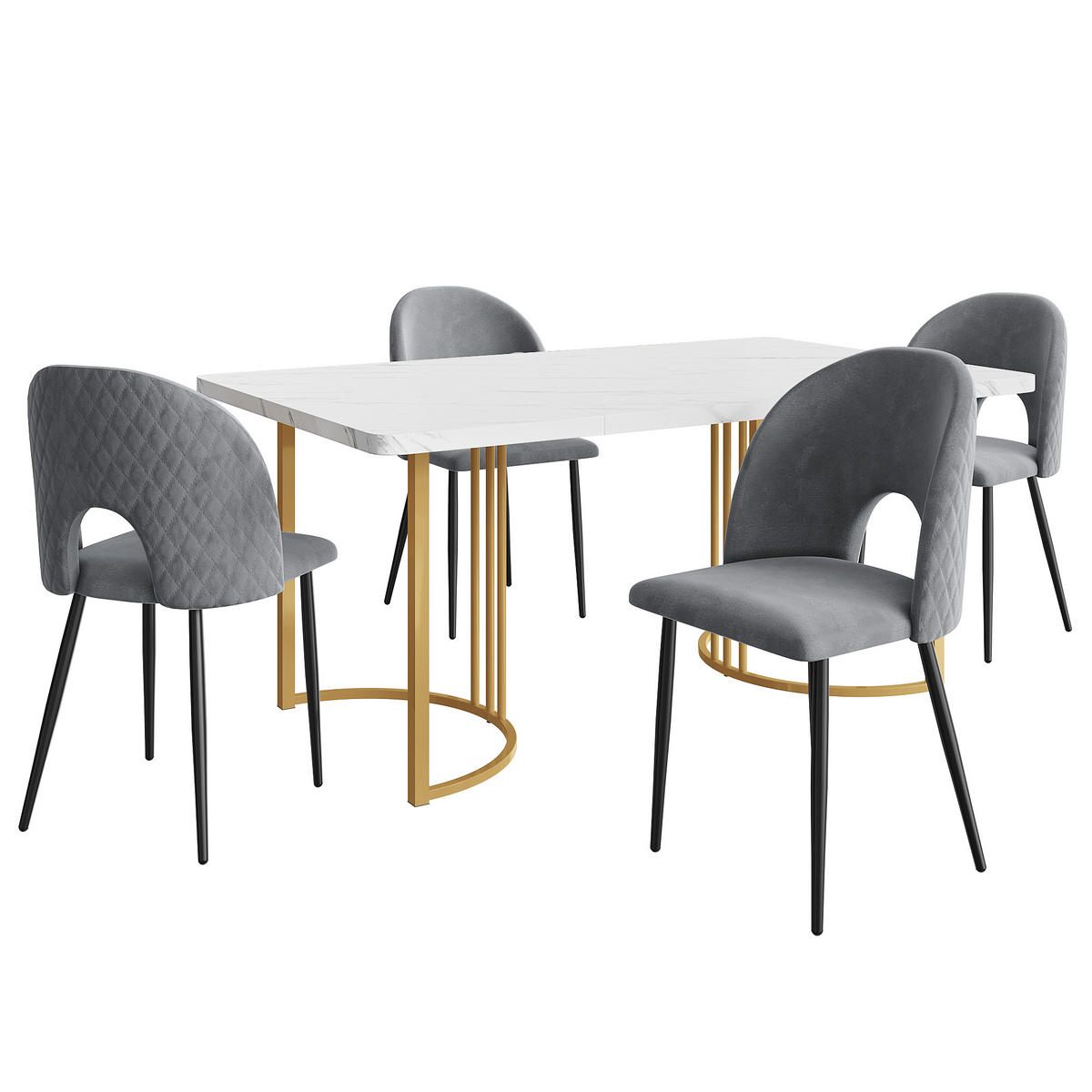 ESSGRUPPE Esstisch 4 Stühle MDF Weiß Grau 140x80cm - Grau, Textil (140/75/80cm) - FLIEKS